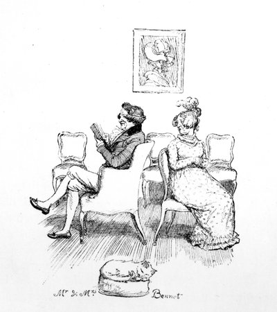 Mr und Mrs Bennet、Jane Austenによる「Pride und Prejudice」のイラスト、1894年に発行された版 作： Hugh Thomson